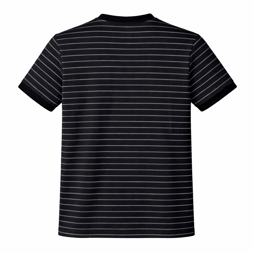 Black and white striped t-shirt on a white background