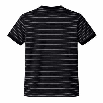 Black and white striped t-shirt on a white background