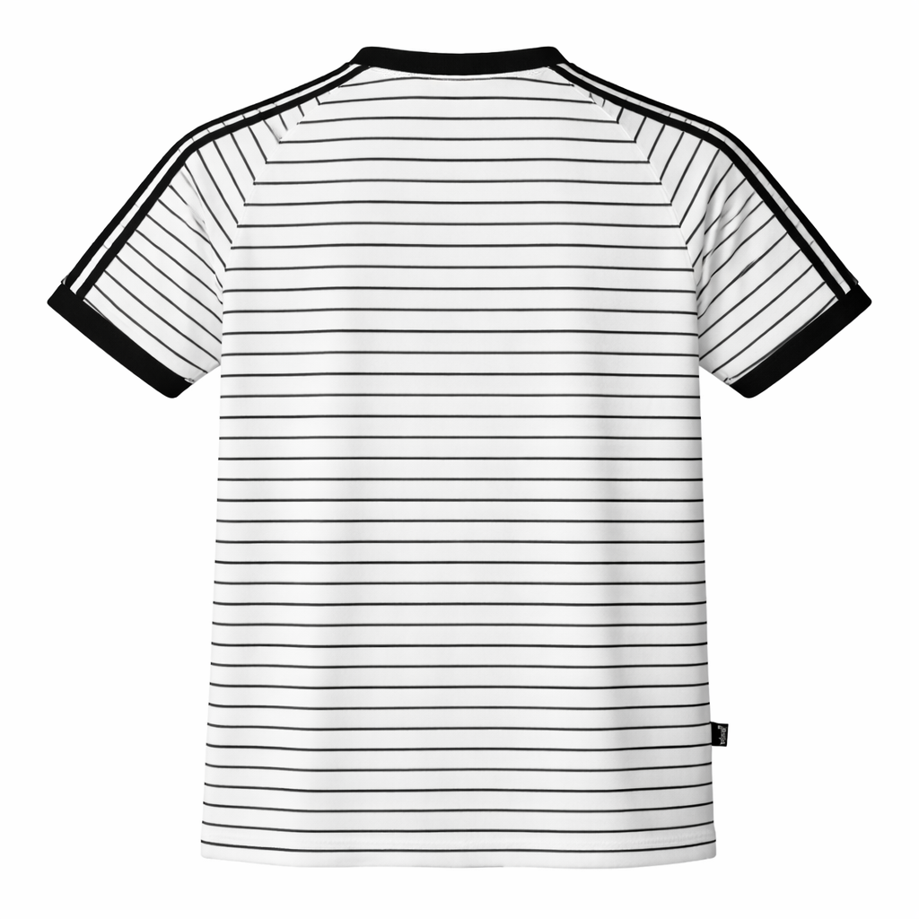 Black and white striped t-shirt on a white background