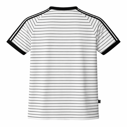 Black and white striped t-shirt on a white background