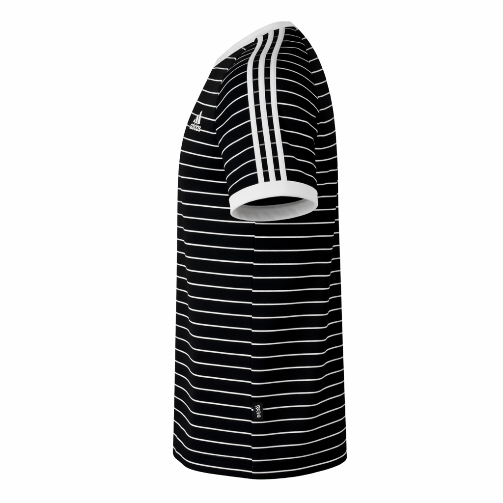 Black and white striped shirt with a collar on a white background
