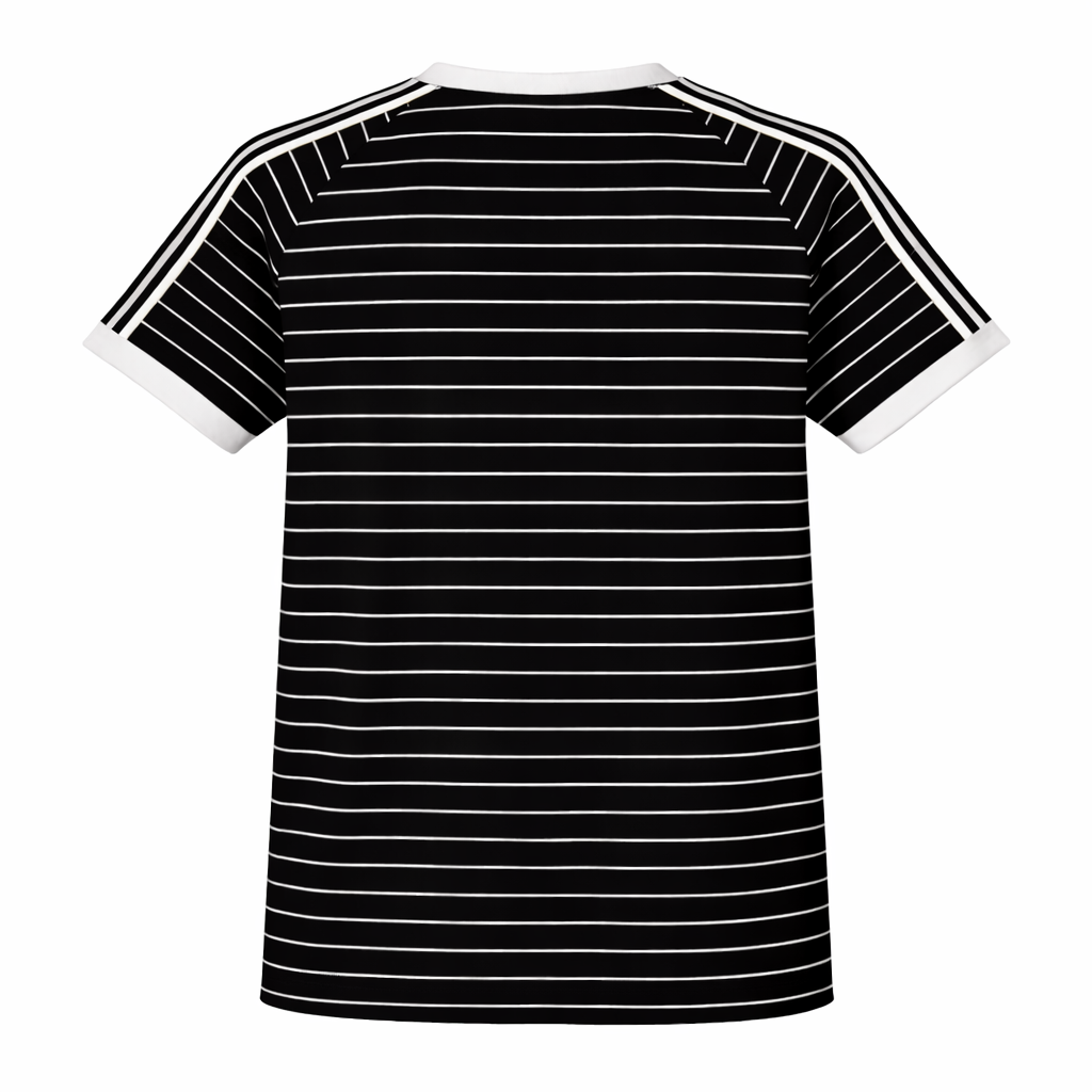 Black and white striped t-shirt on a white background