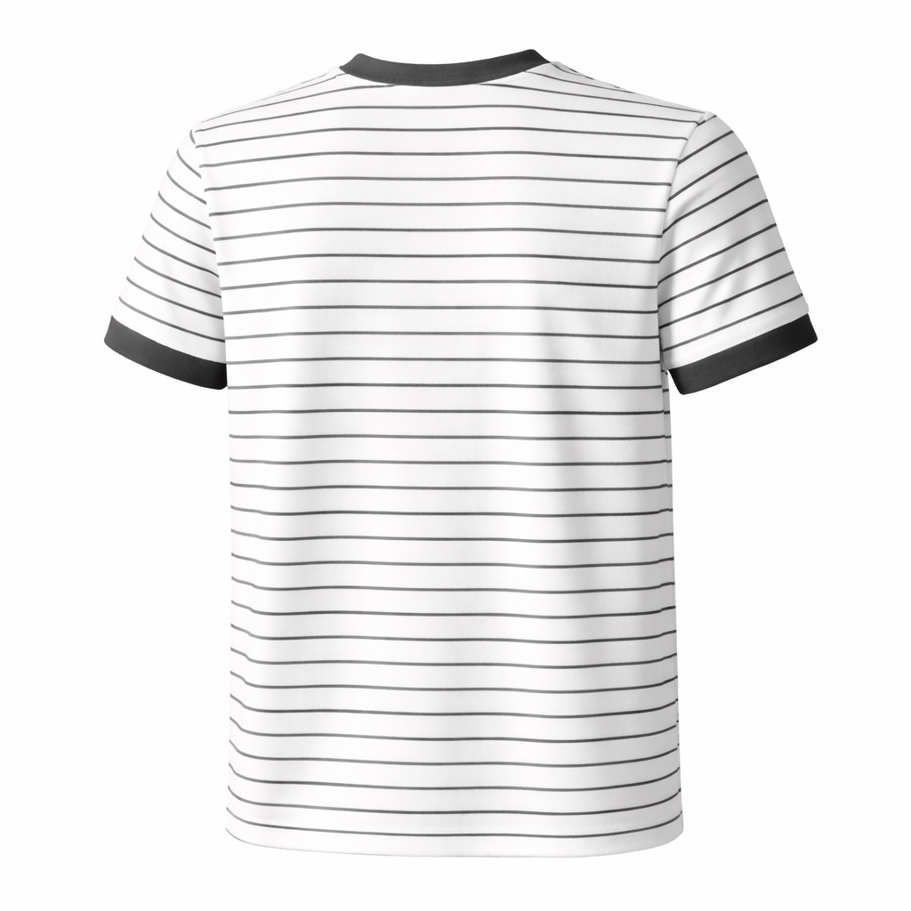 Black and white striped t-shirt on a white background