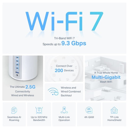 TP Link BE 65 3-pack Mesh Wi-Fi 7 System BE9300