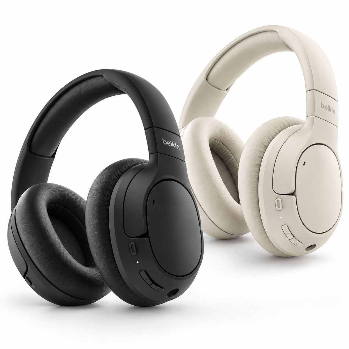 Belkin SoundForm Isolate ANC headphones in black and sand