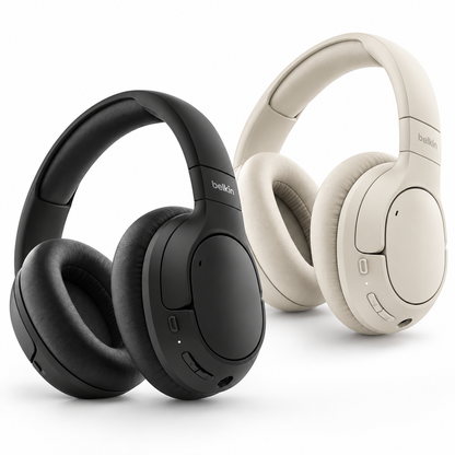 Belkin SoundForm Isolate ANC headphones in black and sand